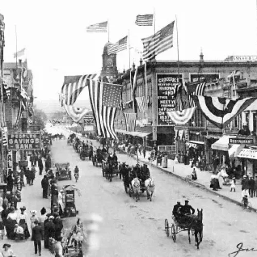 Pre-automobile era vintage photo of parade in Traverse City, MI